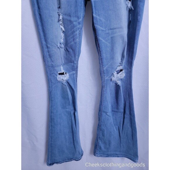 NWT Express Jeans Slim Flare Mid-Rise 70s Flare Distressed Women's size 12R - Picture 4 of 5